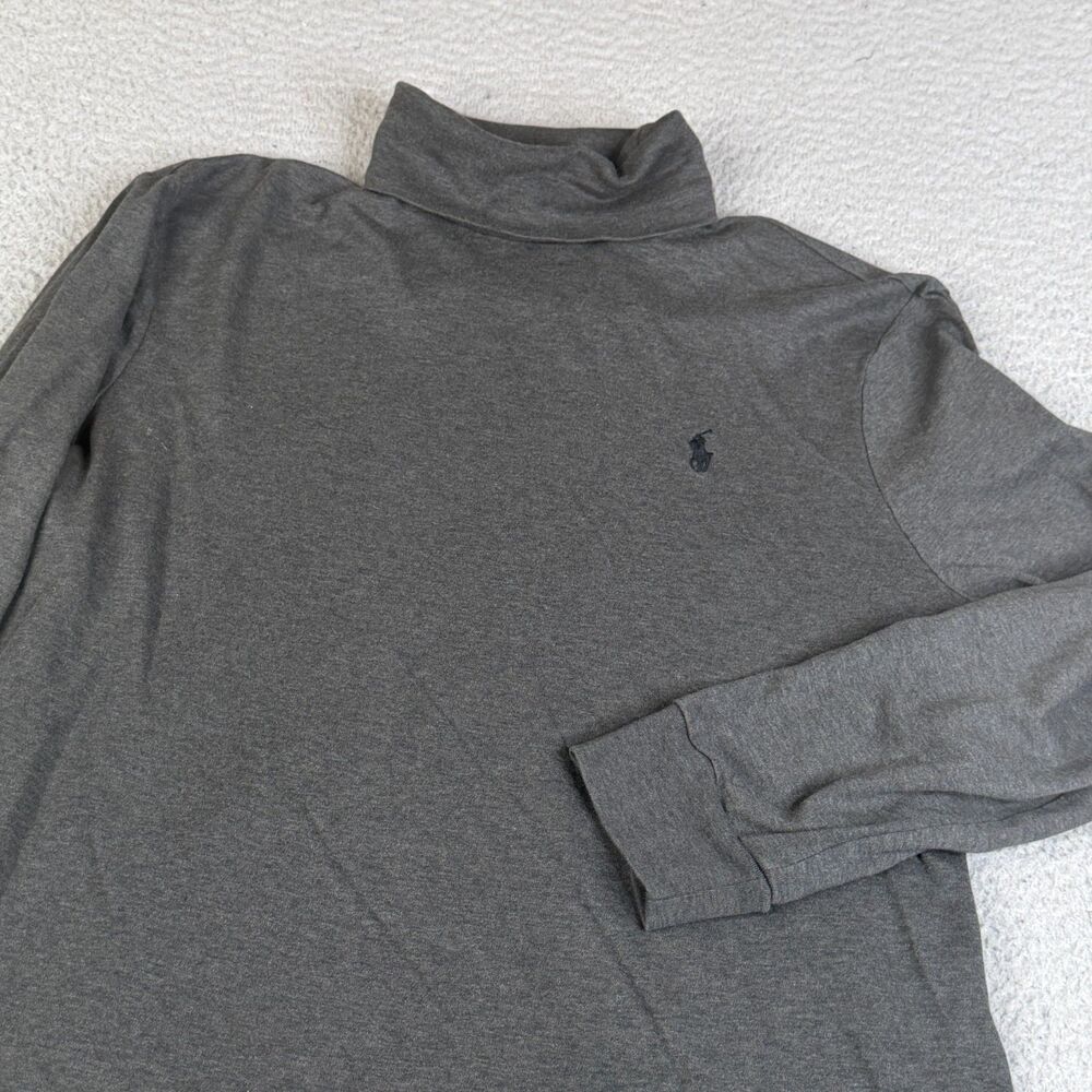 POLO RALPH LAUREN Sweater Mens L Gray Cotton Turtleneck Knit Pullover Black Pony